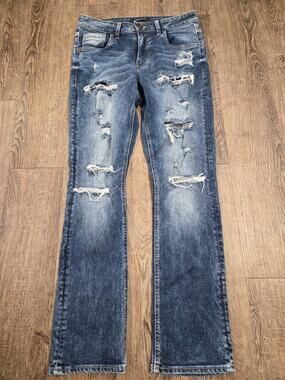 Sherman Morgan Jeans Skinny Fit Dark Wash Distressed Talla 30x30 Hecho en Mexico